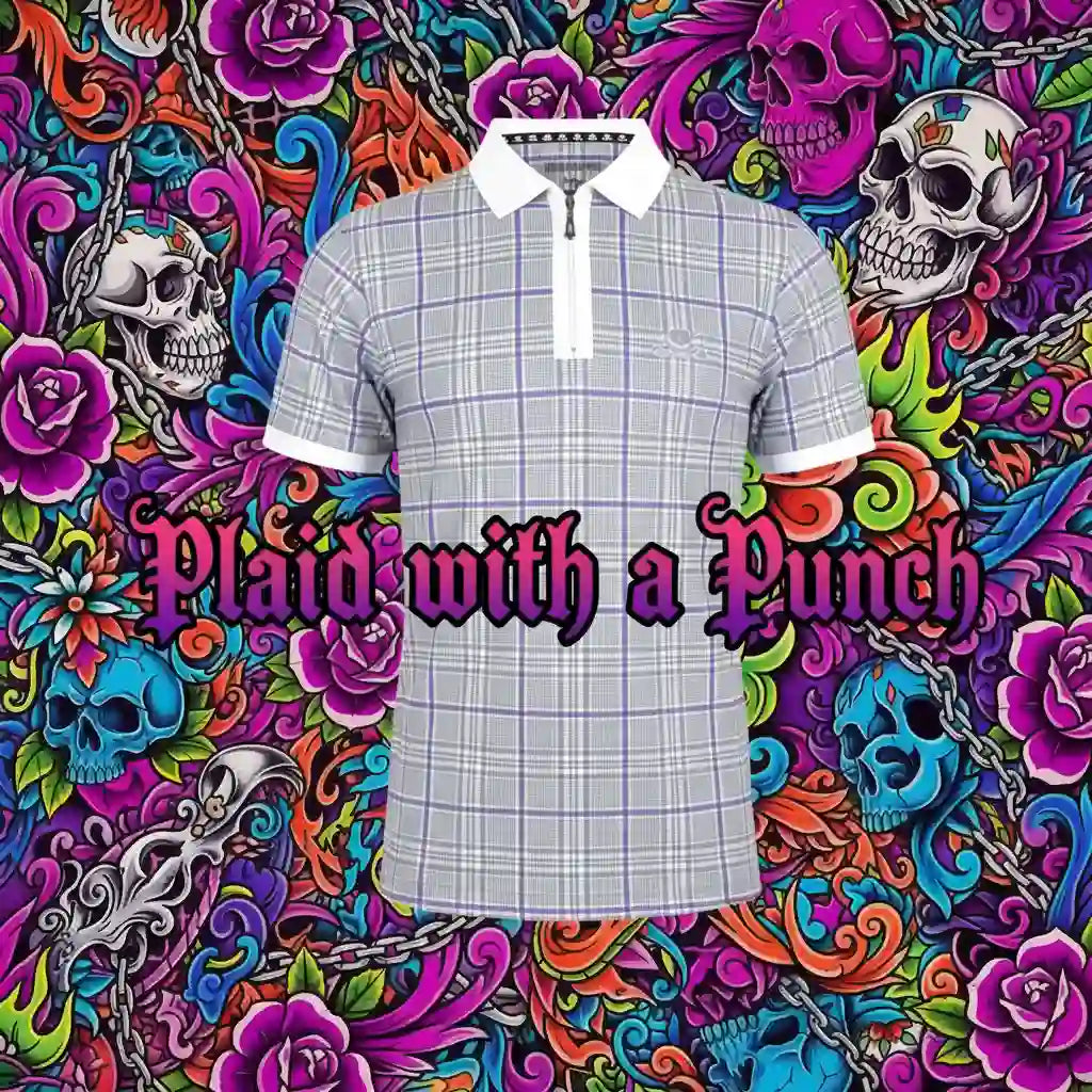 Plaid with A Punch: The HT Plaid Golf Shirt in Purple/Grey