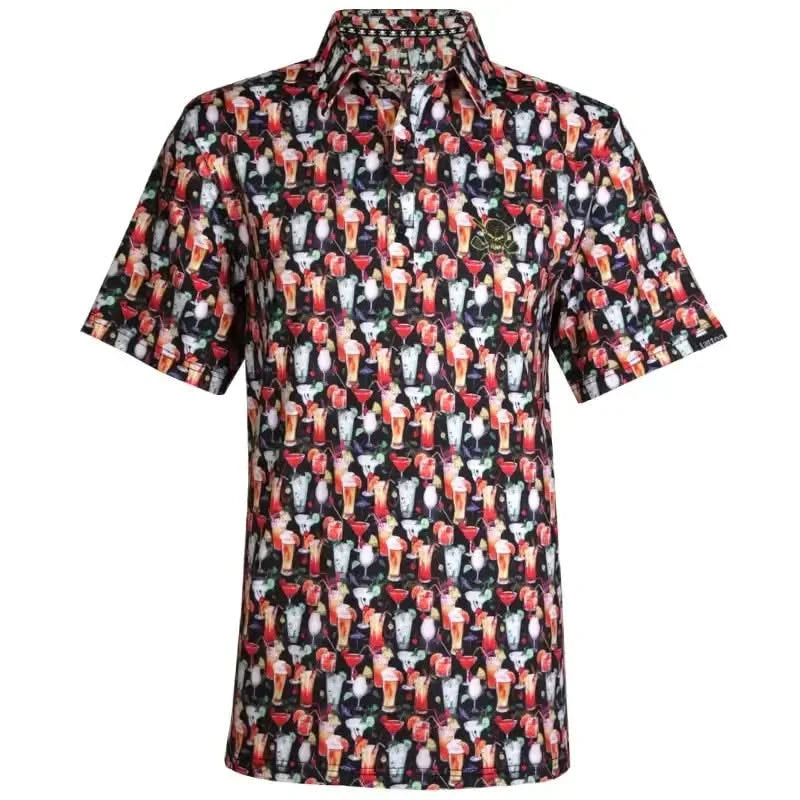 Wild Drink & Cocktail Golf Shirt Men - 19 Hole Golf Polo's featuring vibrant drink-themed print.