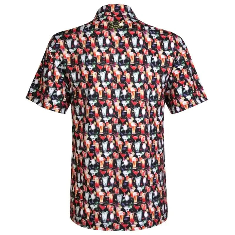 19th Hole Cool-Stretch Men's Golf Shirt featuring vibrant drink patterns - Wild Drink & Cocktail Golf Shirt Men - 19 Hole Golf Polo's