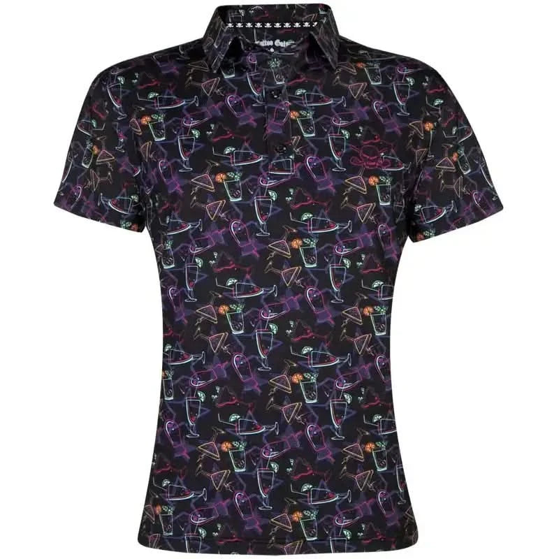 Fun woman's golf shirt with neon cocktail design