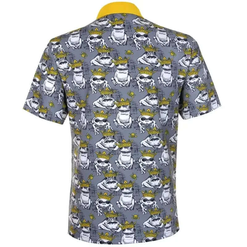 Short-sleeve shirt with frog pattern and yellow accents