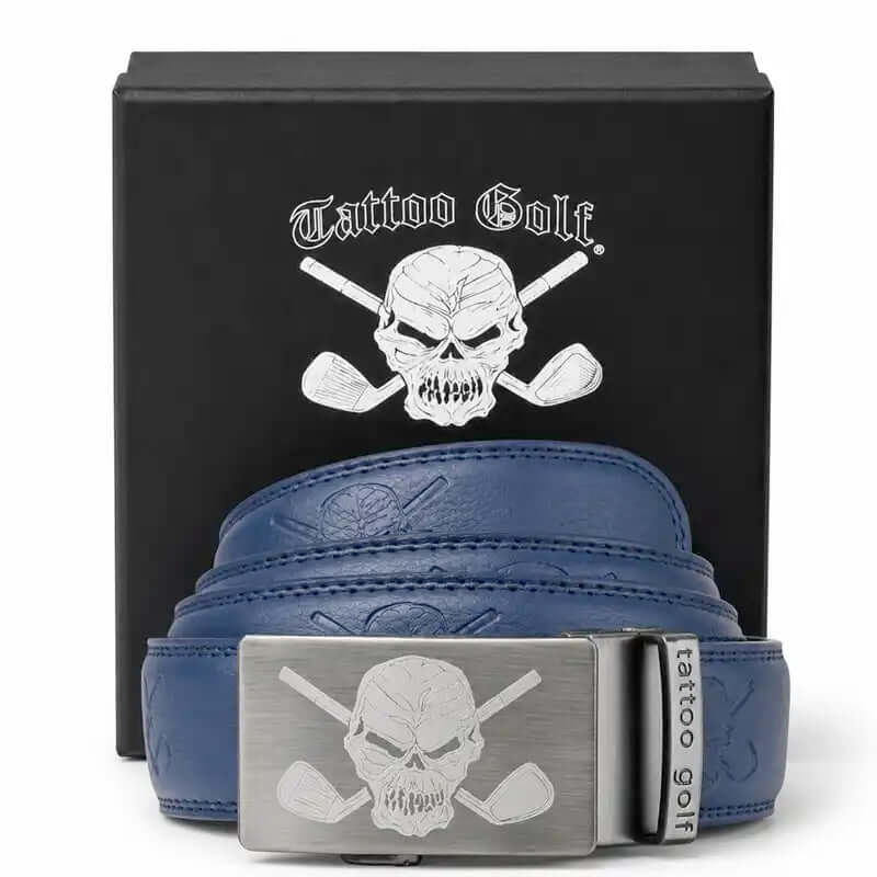 Blue skulls ratchet golf belt for men and ladies with skull buckle