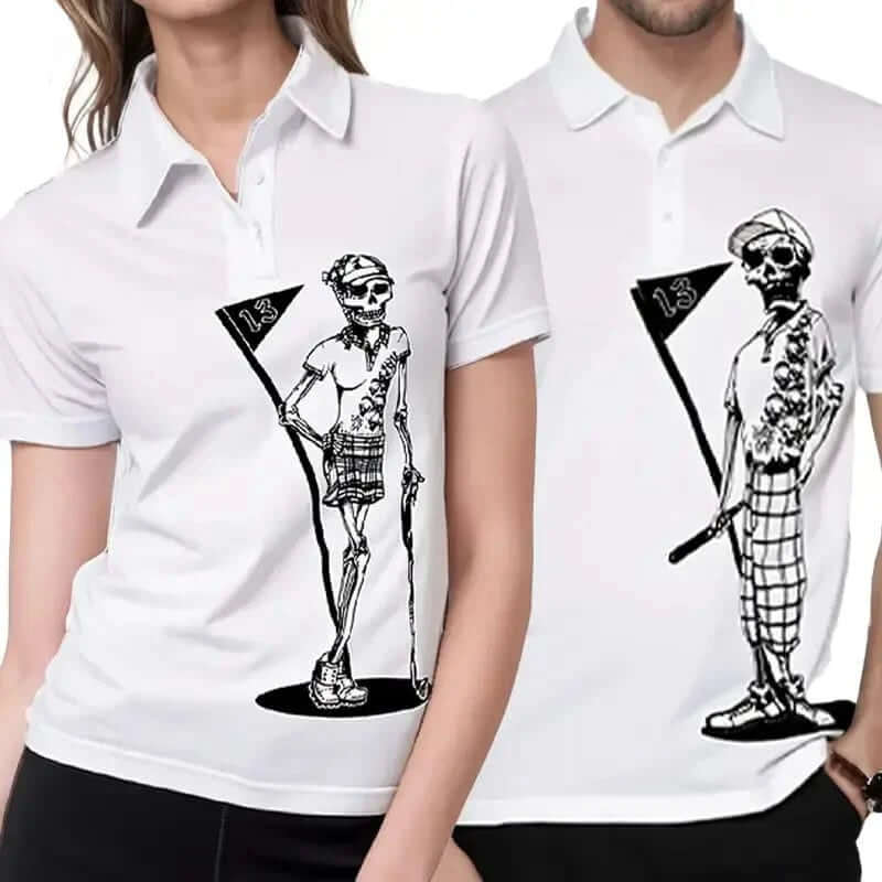 mr and mrs bones couples golf polos