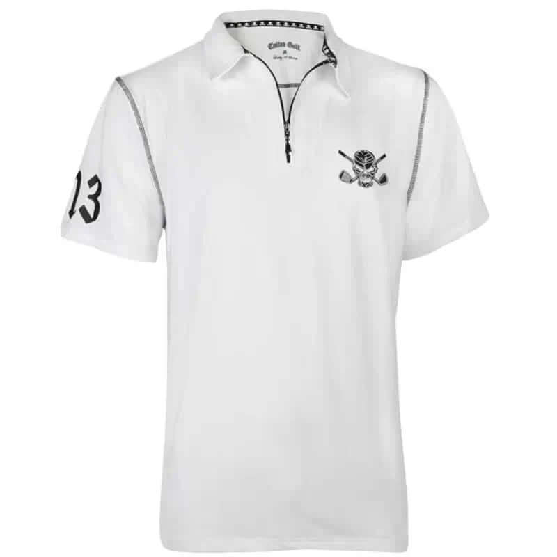 men's lucky 13 white golf polo