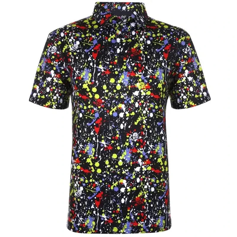 Colorful short-sleeve golf polo shirt with skull design