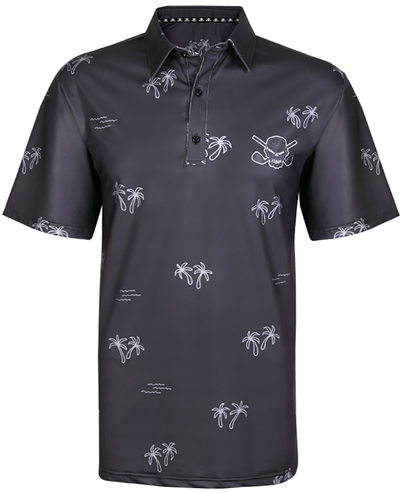 Aloha Cool-Stretch Men's Hawaiian Golf Shirt (Charcoal)