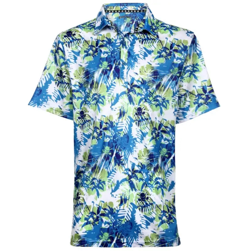 Aloha Cool-Stretch Men's Hawaiian Golf Shirt (Blue/Green)