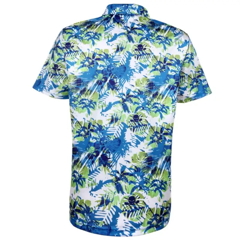 Aloha Cool-Stretch Men's Hawaiian Golf Shirt (Blue/Green)