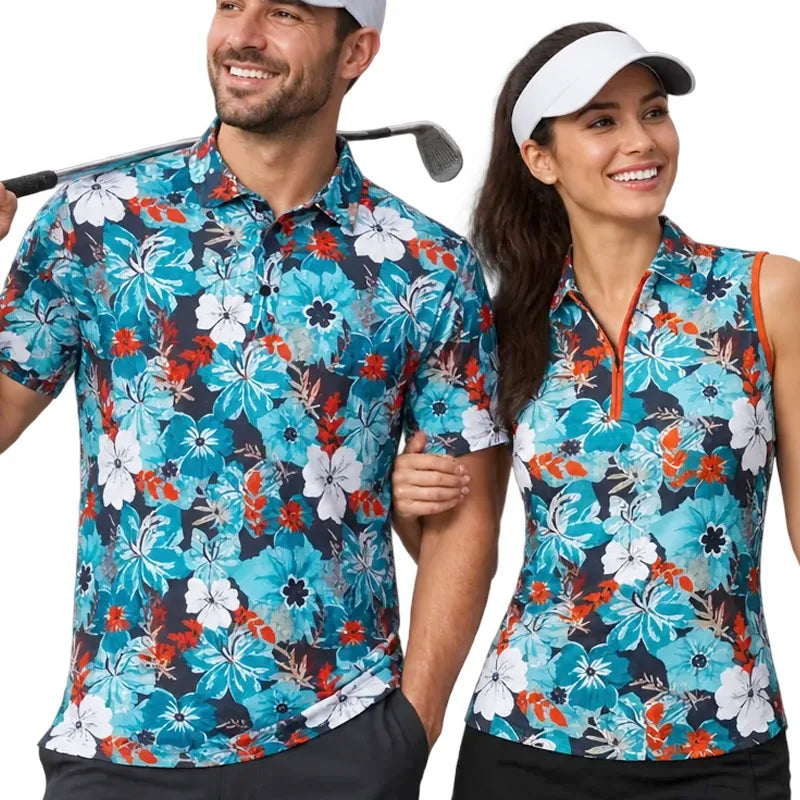 Aloha Couples Matching Golf Shirts (Teal)