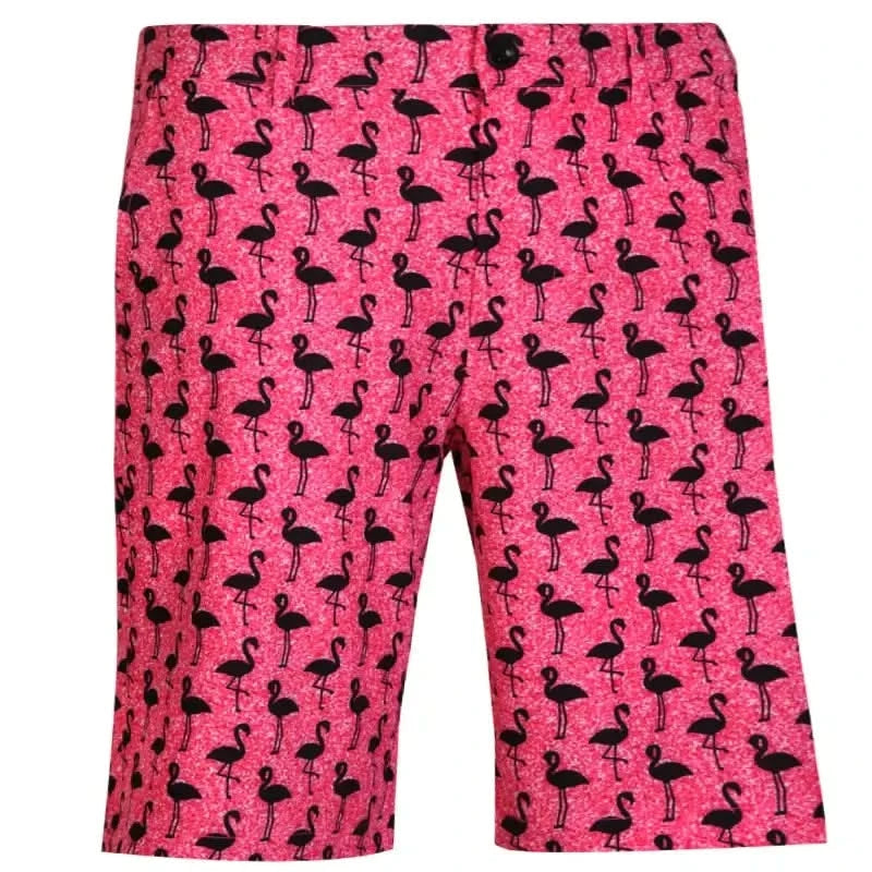 black flamingos golf shorts