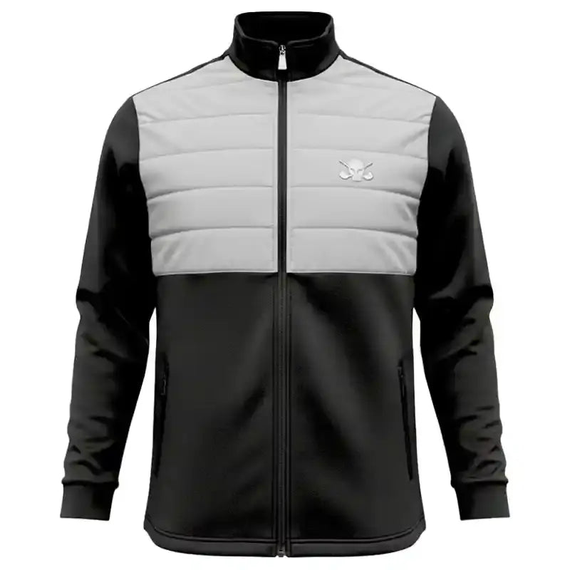 Men's Clubhouse Golf Jacket in Black with stylish textured panel design and full zip front