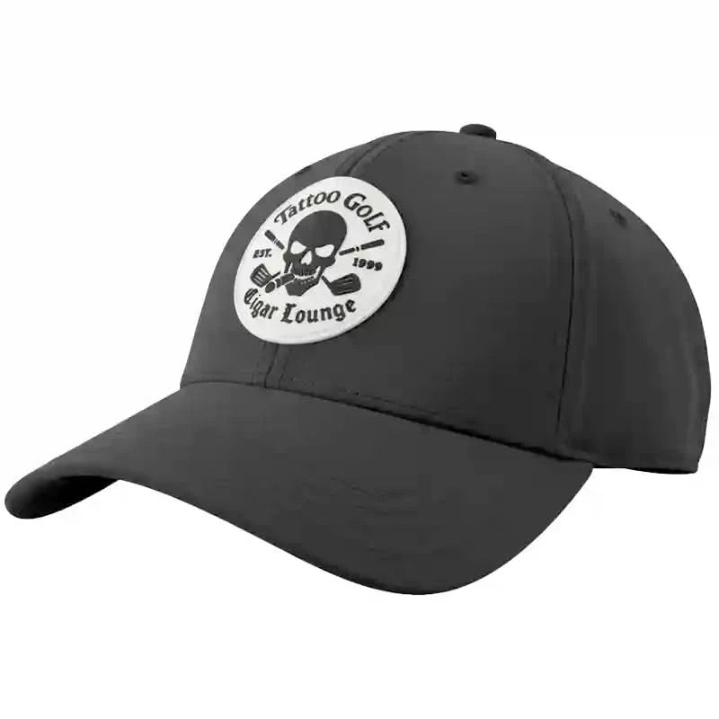 Black golf cap with a cigar lounge logo