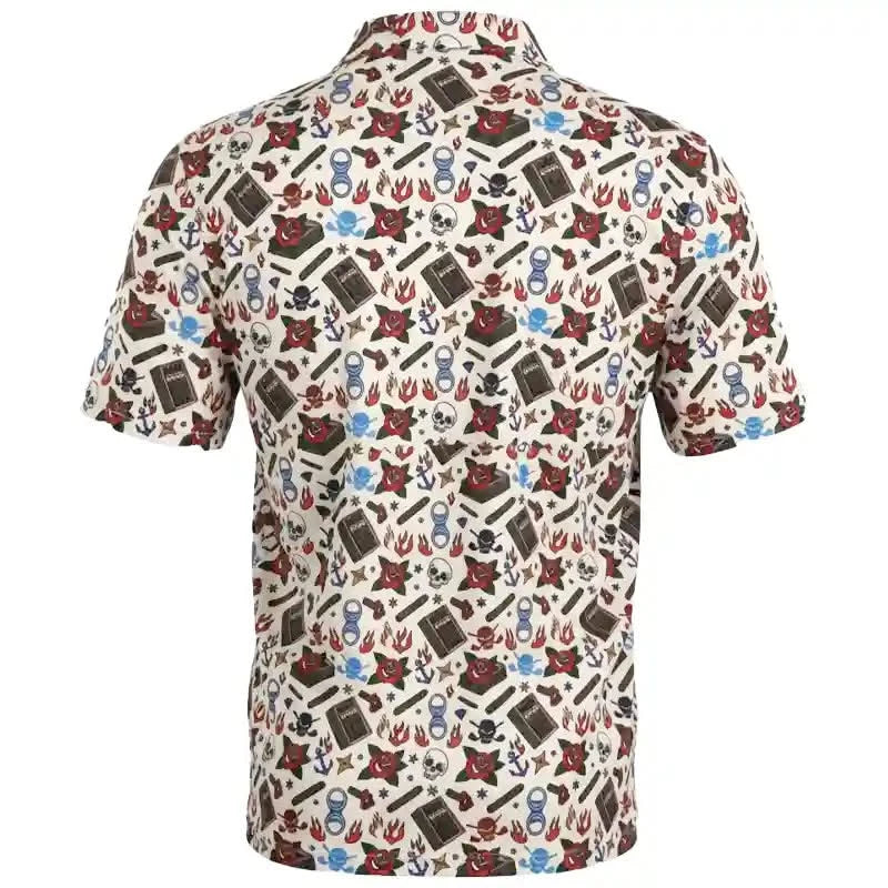 Short-sleeve golf shirt with a colorful cigar pattern