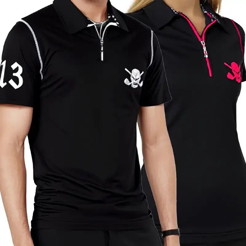 couples matching polo shirts with skull designs