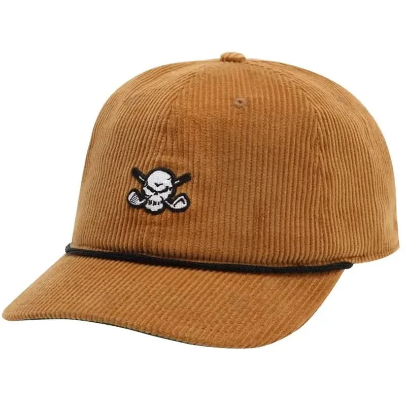 corduroy cap with skull and crossing clubs emblem