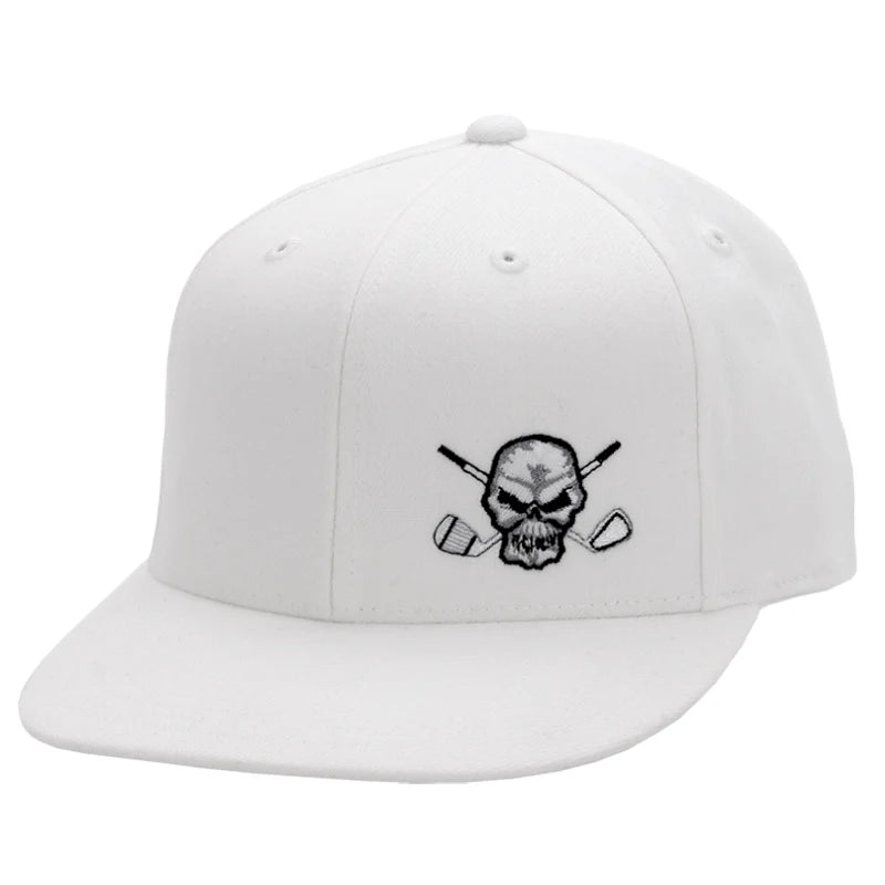 white flat brim golf hat