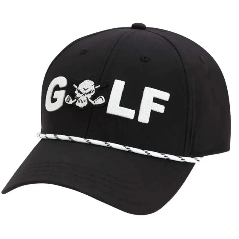 Tattoo Golf GOLF Tri-Tech performance golf hat in black, with rope detailing.