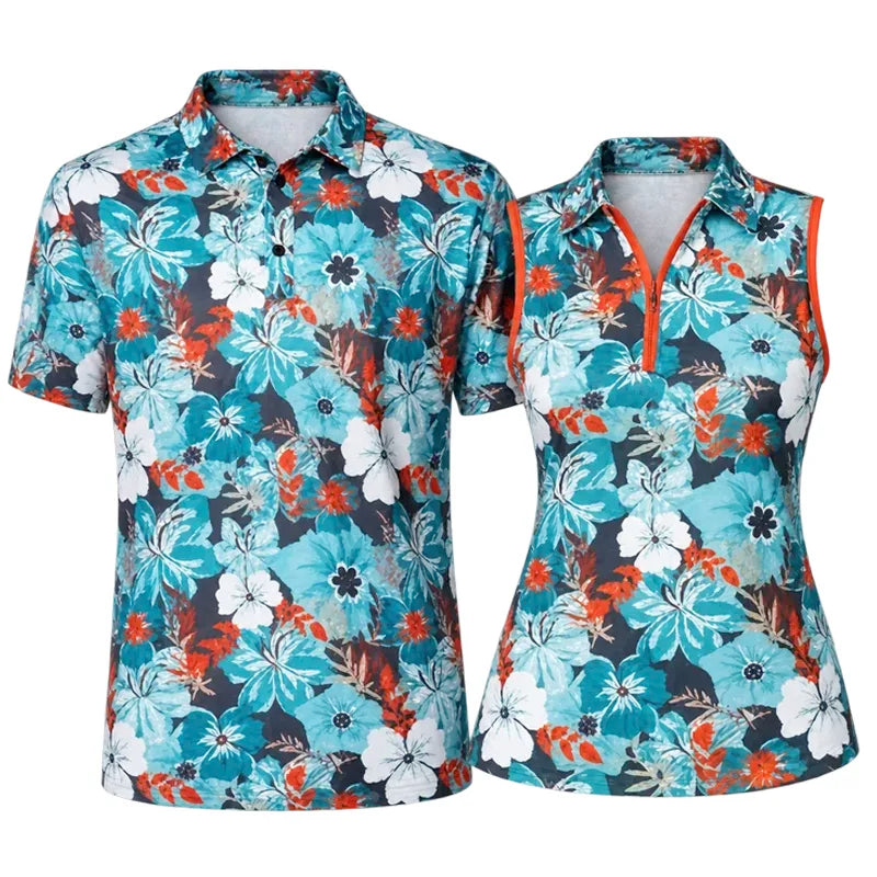 Aloha Couples Matching Golf Shirts (Teal)