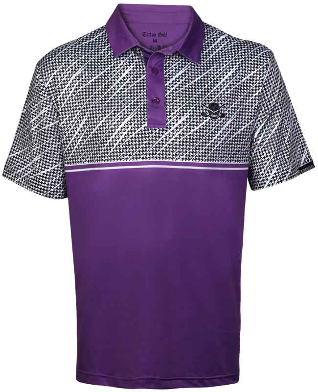 Houndstooth Cool-Stretch Men's Golf Shirt (Purple) - Limited Sizes