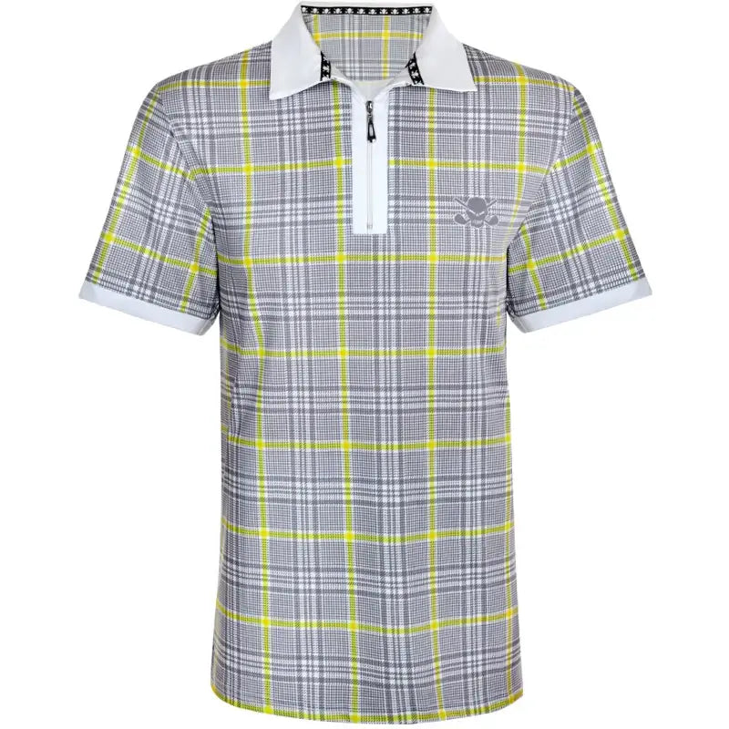 HT Plaid Cool-Stretch Men's Golf Shirt (Yellow/Grey) - Price Slashed!