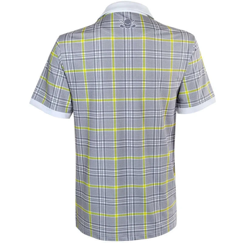 HT Plaid Cool-Stretch Men's Golf Shirt (Yellow/Grey) - Price Slashed!
