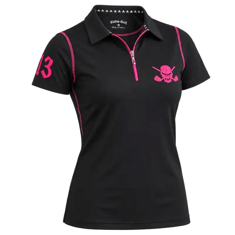 Lucky 13 Zipper Matching Couples Golf Polo's (Black)