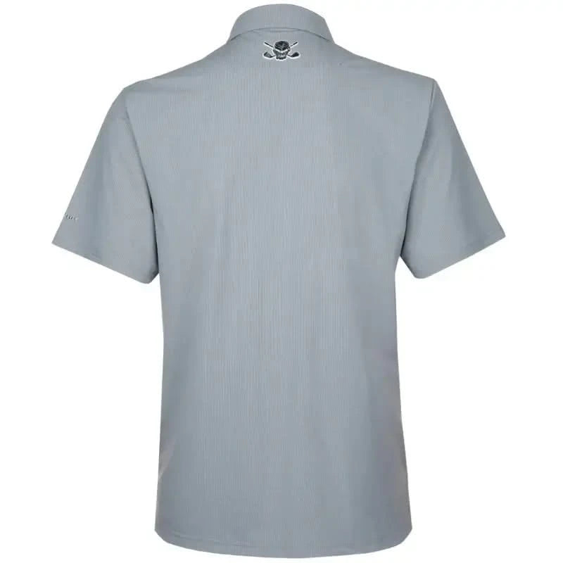 grey golf shirt for men with 3D raised skull design