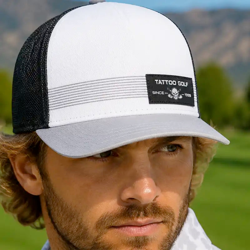Tattoo Brand Premium Trucker Golf Hat (White/Black)