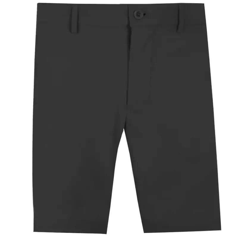 Black golf shorts with embroidered skull design