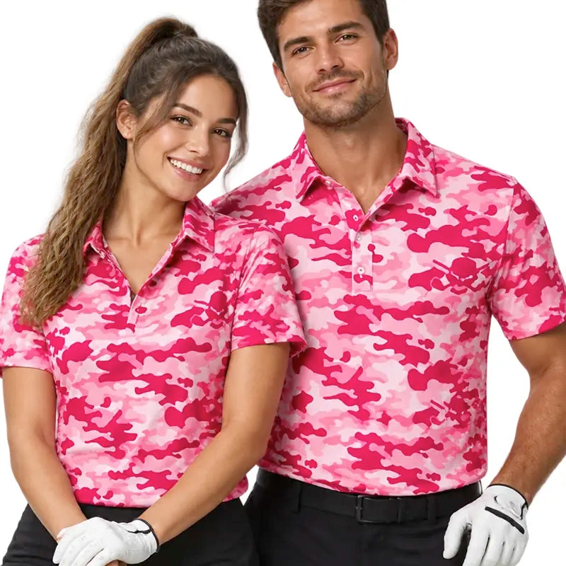 Camo His & Her's Matching Golf Polo Shirts (Pink)