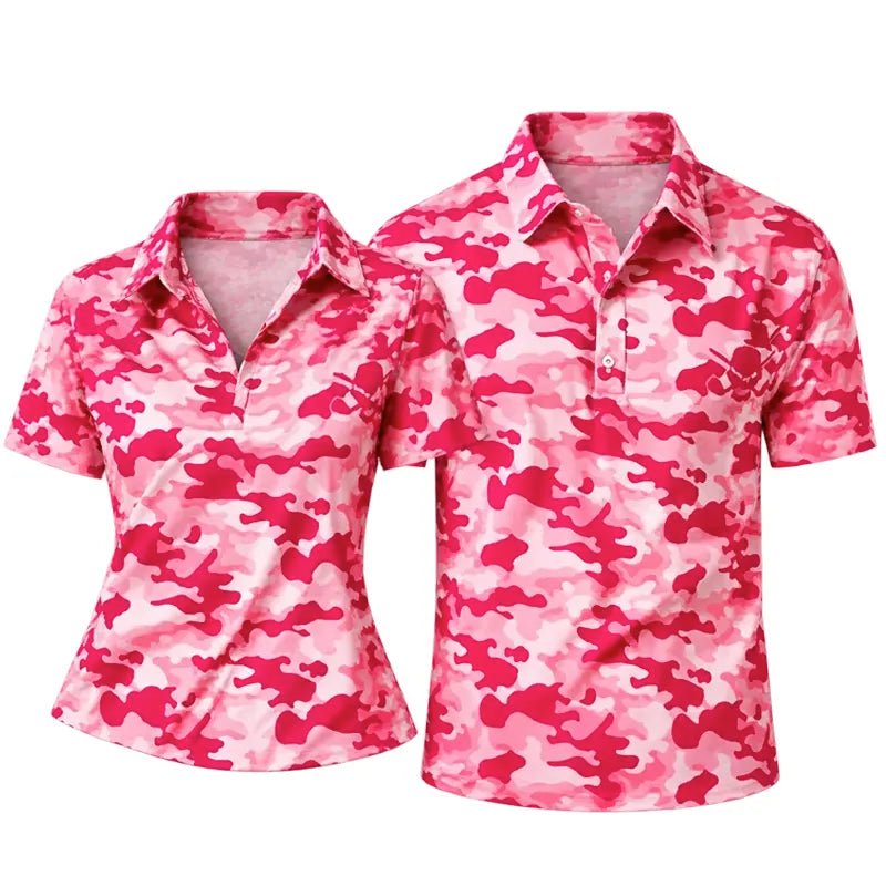 Camo His & Her's Matching Golf Polo Shirts (Pink)