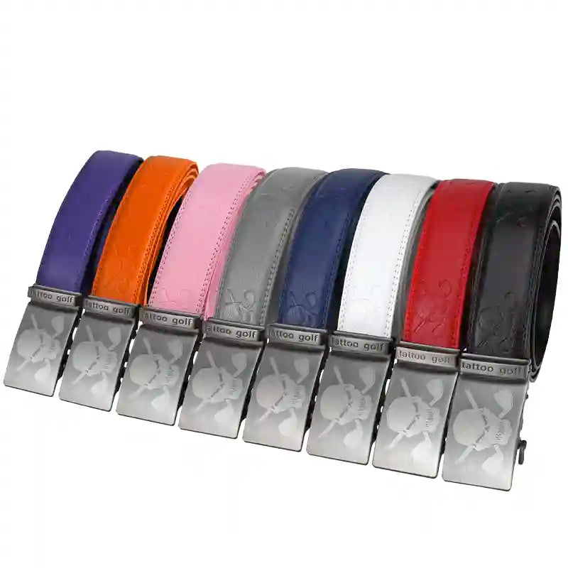 Set of colorful golf belts with a brand logo