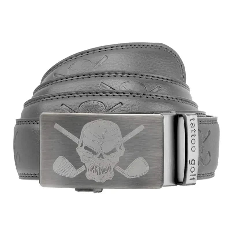 grey leather ratchet golf belt