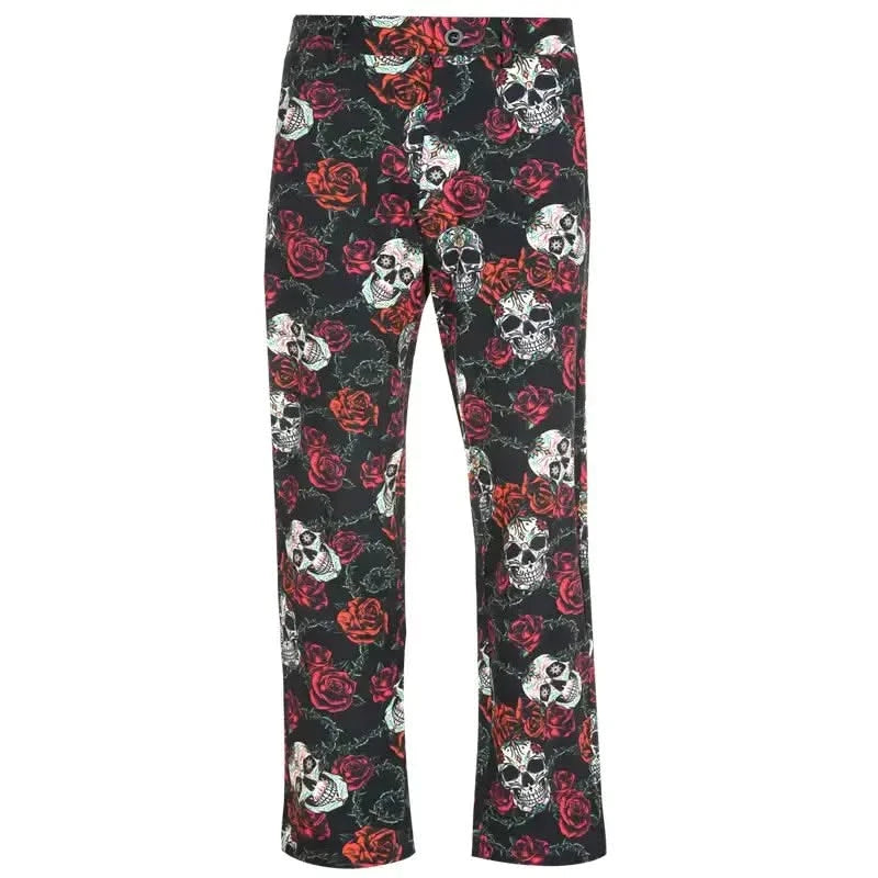 Golf pants with skull and skull & rose pattern