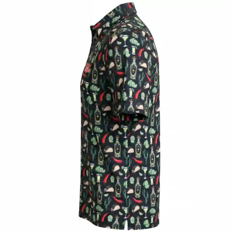 Tacos & Tequila Cool-Stretch Men's Golf Shirt - Black