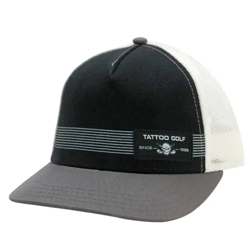 Black, gray, and white cap with 'Tattoo Golf' logo