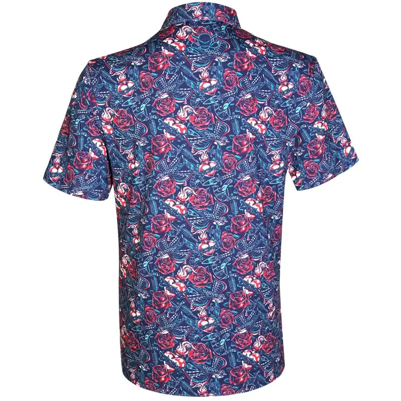 Tattoo Guns & Roses Cool-Stretch Men's Golf Shirt (Multicolor) - Price Slashed!