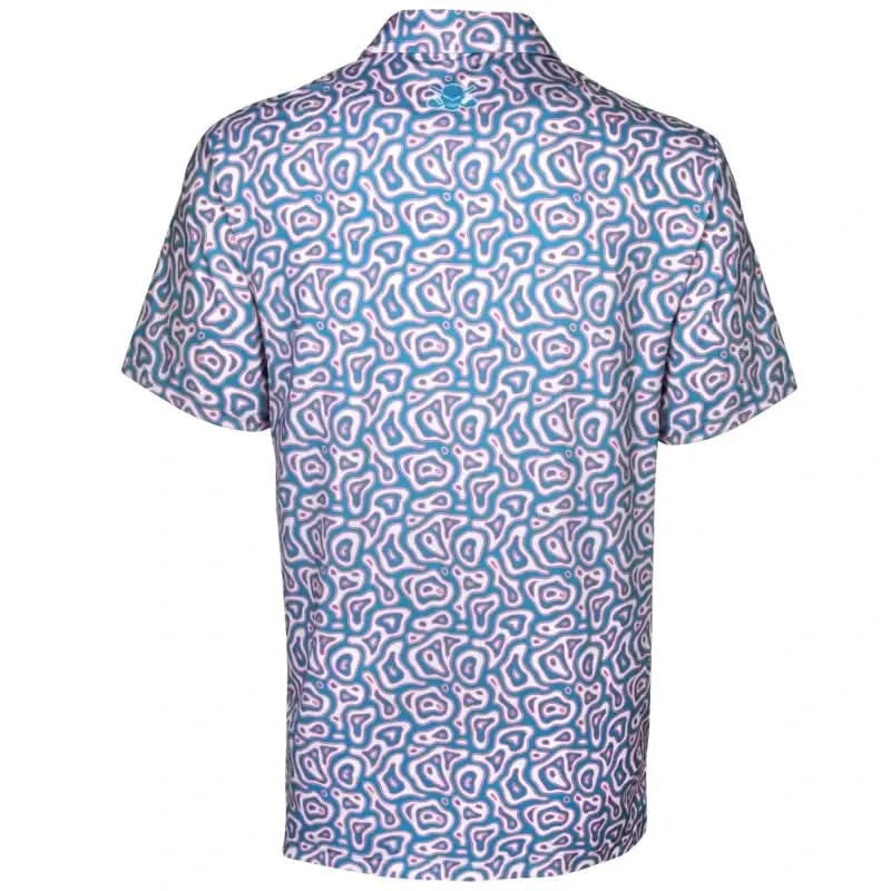 Vapor Cool-Stretch Men's Golf Shirt (Blue) back view showcasing unique pattern and design.