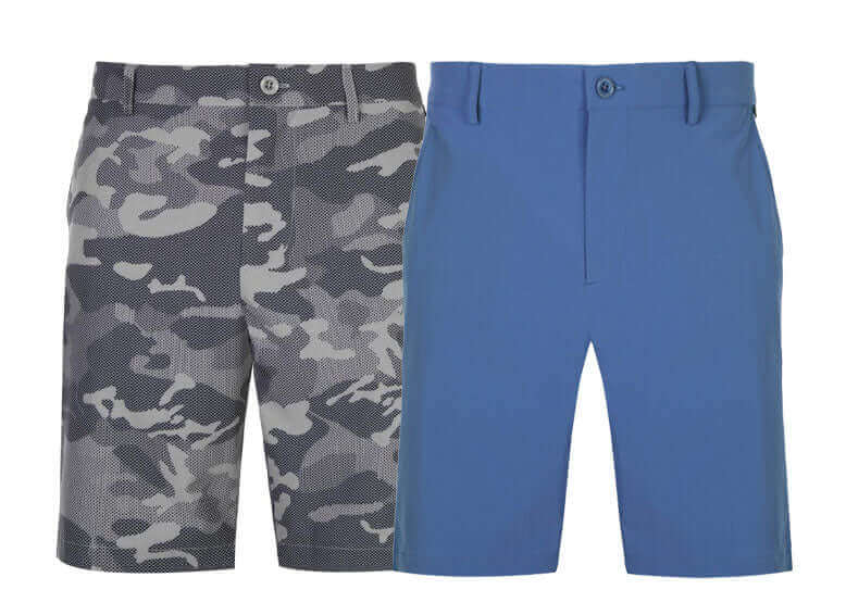 Camo X & Blue Dusk Golf Shorts showcasing camo pattern and blue design for stylish golf attire.