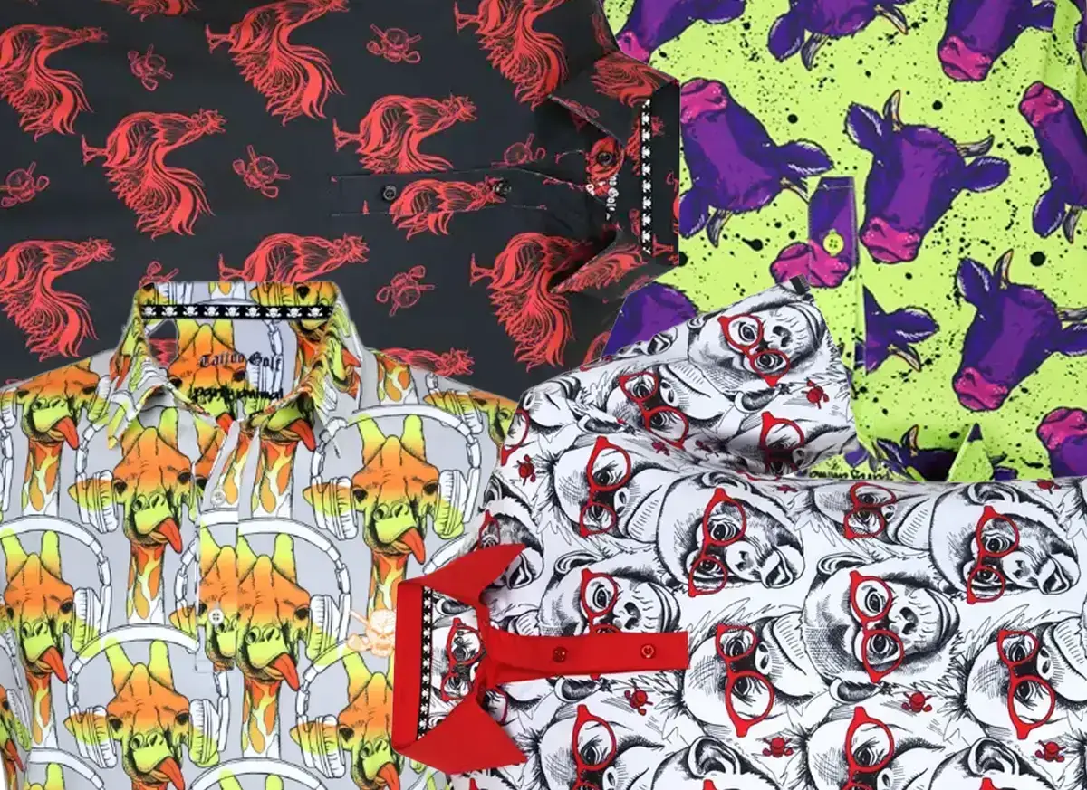 Colorful shirts from the Party Animal collection featuring bold patterns and vibrant designs.