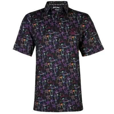 Wild men's golf shirt with neon cocktail design
