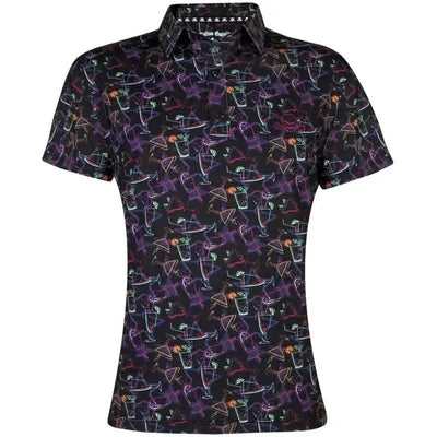 Fun woman's golf shirt with neon cocktail design