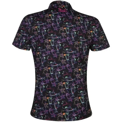 Tattoo Golf 19th Hole women's polo in Neon, shown from the back with its neon cocktail print.