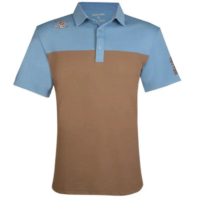 2-Tone Cool-Stretch Men's Golf Shirt in Brown/Blue, featuring stylish design and bold two-tone colorway.