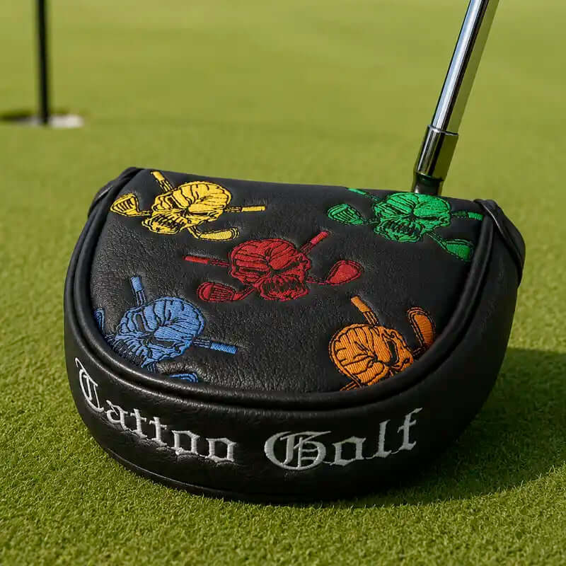 Colorful skull two-ball golf putter cover by Tattoo Golf 