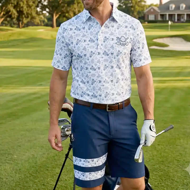 flash tattoo golf shirt with matching golf shorts 