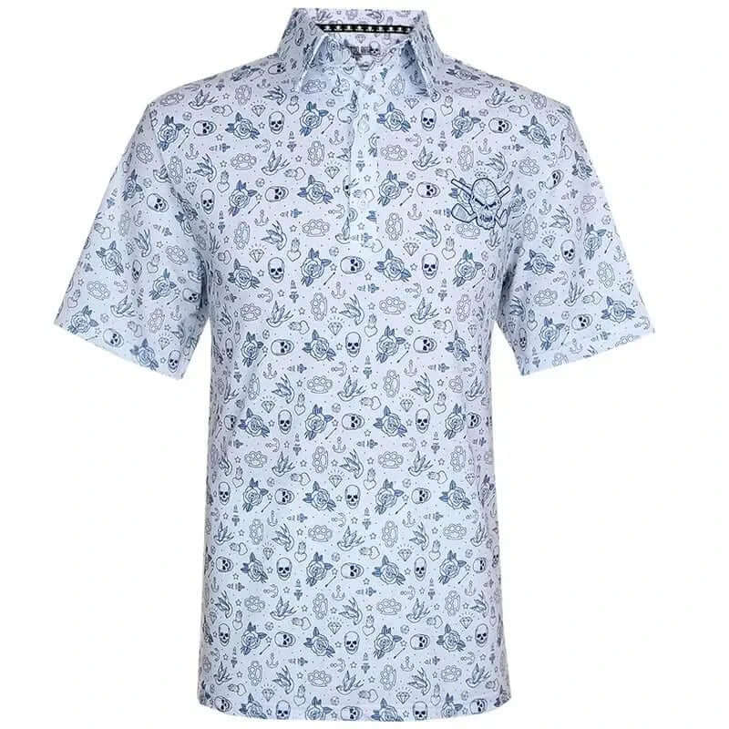 white tattoo flash golf shirt