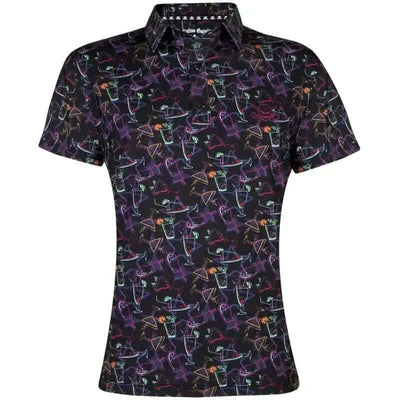 Fun woman's golf shirt with neon cocktail design