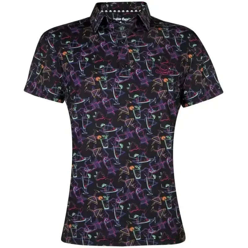 Fun woman's golf shirt with neon cocktail design
