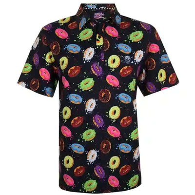 Colorful donut pattern shirt on golf polo